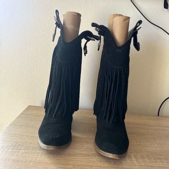Very Volatile Hillside Fringe Western Cowboy Boots in black suede size 6 - Picture 3 of 9